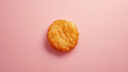 A Single Crispy Rice Cracker on a Pink Background