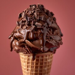 Wall Mural - an exquisite chocolate ice cream rich in chocolate goodness in a crunchy ice cream cone, the smooth texture of the ice cream is mouth watering