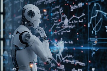 a robot looking at a screen