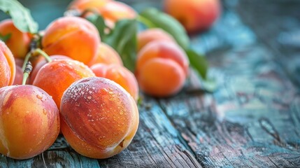 Wall Mural - Fresh Ripe Peaches on Rustic Wooden Surface