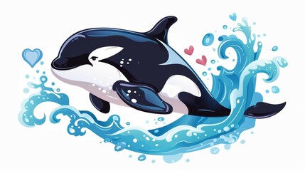 Wall Mural - Whale orca cartoon icon isolated on white with a fun and vibrant design