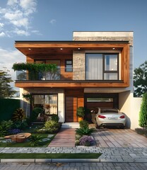 Modern Two Story Home with Garage and Landscaped Garden