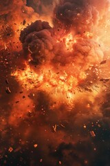 Dramatic image showcasing a massive fiery explosion with smoke and debris