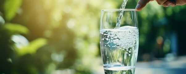 hydration tips for a refreshing drink a clear glass filled with water and ice cubes, held by a white hand with a finger visible in the foreground