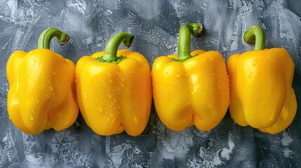 Wall Mural - Yellow bell peppers isolated in a horizontal arrangement