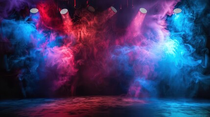 Wall Mural - colorful theatrical stage with spotlight and smoke effects vintage concept illustration