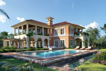 Wall Mural - Luxury Home with Swimming Pool and Garden