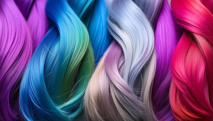 Wall Mural - Vibrant close up of colorful hair strands. Ideal for beauty and fashion concepts
