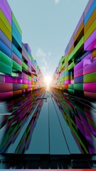 Poster - Vivid Horizons: Digital Art of a Colorful Corridor Leading to a Bright Horizon