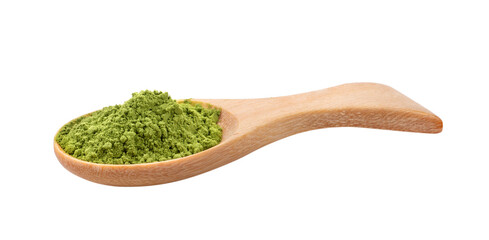 Wall Mural - matcha green tea powder in wood spoon on transparent png