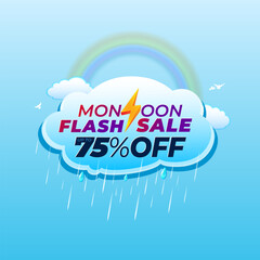 Wall Mural - Rainy season background and monsoon flash sale offer concept.