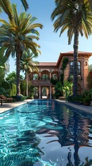 Wall Mural - Courtyard of a Spanish style villa with pool