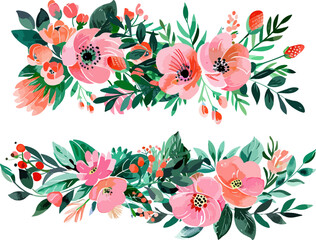 Sticker - Pink and peach watercolor floral flower arrangements