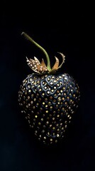 Wall Mural - black strawberry on black background 