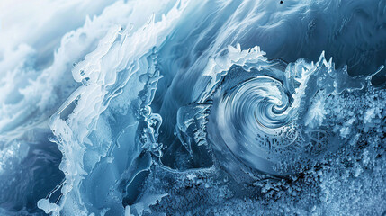 Wall Mural - dynamic wave frozen in time, showcasing the beauty of water turning into ice This abstract composition captures the essence of winter