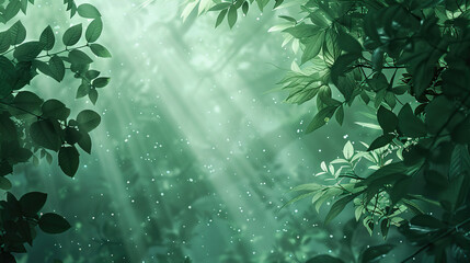 Wall Mural - Leaves in the Rain and Water with Green Nature and Light