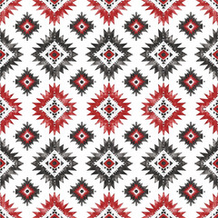 Wall Mural - Tribal Aztec pattern with Ikat fabric textile with Red and Black color on white backgrounds