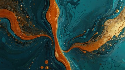 Wall Mural - abstract fluid art with vibrant orange and teal colors blending and swirling together