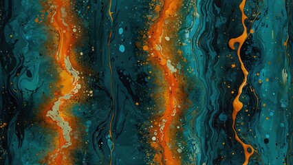 Wall Mural - abstract art with vibrant orange and teal colors creating a fluid, flowing pattern.