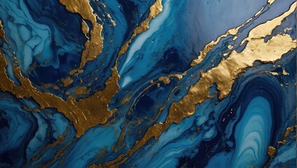 Wall Mural - ai generated illustration of abstract art with blue and gold fluid patterns