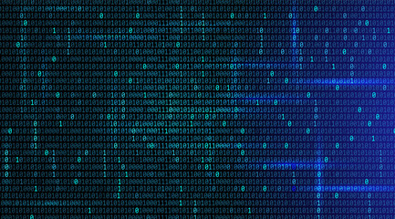 Binary number code blue background for coding, digital technology, big data, information, and security.