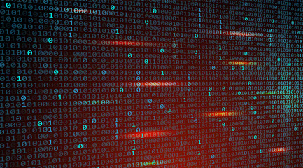 Binary number code colorful background for coding, digital technology, big data, information, and security.