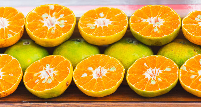 Fresh juicy oranges as background