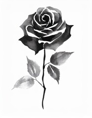 Wall Mural - Hand drawn watercolor black rose flower isolated on white background