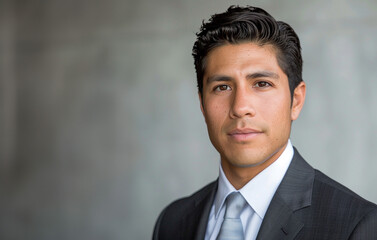 portrait of a businessman on gray background with copy space 