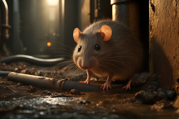 Wall Mural - residential spaces, like basements or pipes, infested by rats. This background image is ideal for the concept of pest control and rodent removal, highlighting the need for effective solutions