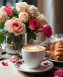 © Ahmad Zaki alawi - cappuccino in a beautiful cup of coffee and roses