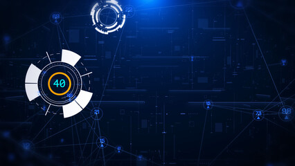 Leinwandbilder - HUD futuristic spinning circle crosshair element with digital data, flying trough to goal or destination concept for business development, game, technology illustration.