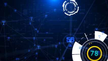Leinwandbilder - HUD futuristic spinning circle crosshair element with digital data, flying trough to goal or destination concept for business development, game, technology illustration.