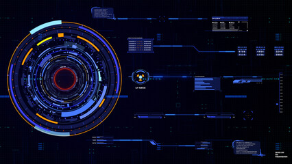 Leinwandbilder - HUD futuristic spinning circle crosshair element with digital data, chart for business development, game, technology illustration.