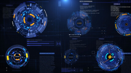 Wall Mural - HUD futuristic spinning circle crosshair element with digital data, chart for business development, game, technology illustration