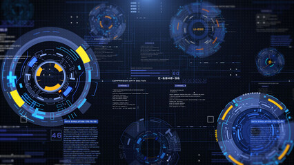 Leinwandbilder - HUD futuristic rotation circle crosshair element with digital data dashboard, chart for business development platform, game, technology illustration.