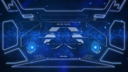 Leinwandbilder - HUD Futuristic UI Control Interface Screen Panel Motion Background. Abstract Particle Organic Wave Floating Background In Hi Technology Future Frame.