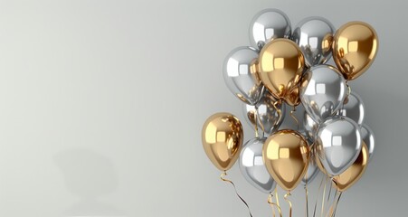 Poster - Gold And Silver Balloons Against White Background