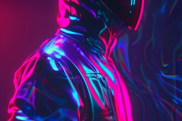 Futuristic neon glow portrait of young adult in stylish attire