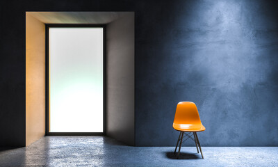 Wall Mural - Single orange chair standing in empty room