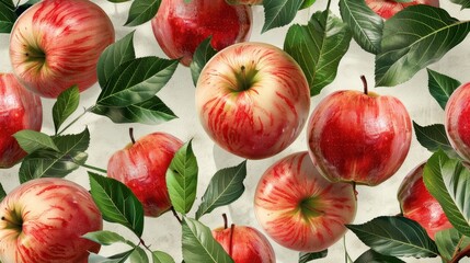 Wall Mural - Fruit pattern. Seamless pattern of apple and leaves.