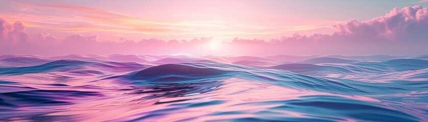 Poster - Dreamy Pink and Blue Sunset Sky Over Rippling Waves.