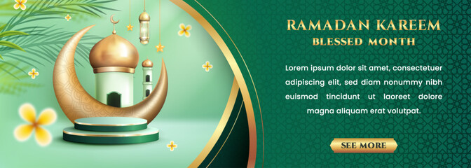 Wall Mural - Realistic Bakground Ramadan Kareem suitable for banner; greeting card or your business with Ramadan theme