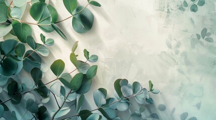 Wall Mural - boho stlye, green plants, eucalyptus leaf, geometric art, 16:9