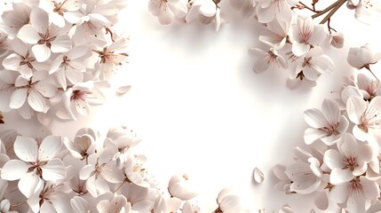 Wall Mural - Elegant White Cherry Blossoms Forming a Gentle Frame on Light Background