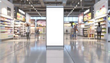 Wall Mural - A large empty white billboard sits in the middle of a busy shopping mall by AI generated image