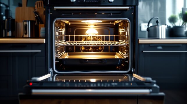 An open electric oven with hot ventilating air