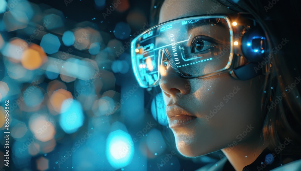 Futuristic corporate setting with augmented reality customer support ...