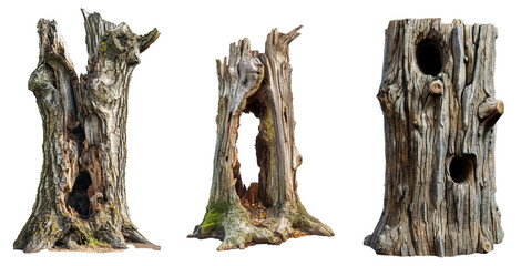 large trees stump with an opening isolated on transparent or white background