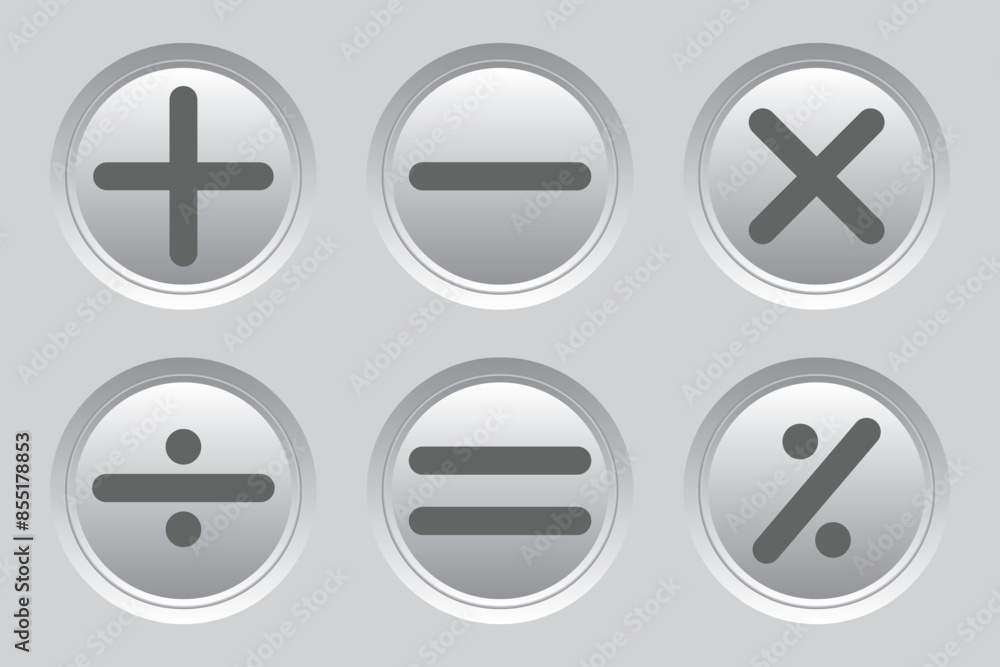 Mathematical and calculation symbol icon. Plus, minus sign, multiply, divide and equal sign icon design set. Addition, subtraction, multiplication, division, equal sign, icon symbol.